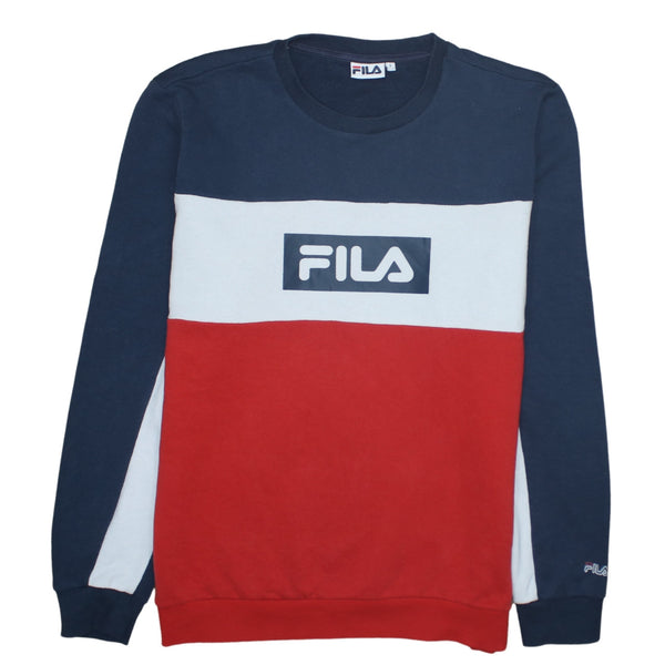 Fila 90's Spellout Crew Neck Sweatshirt XLarge Navy Blue