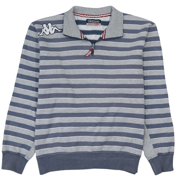 Kappa 90's Striped Quarter Zip Sweatshirt XXL Grey Navy Retro Vintage