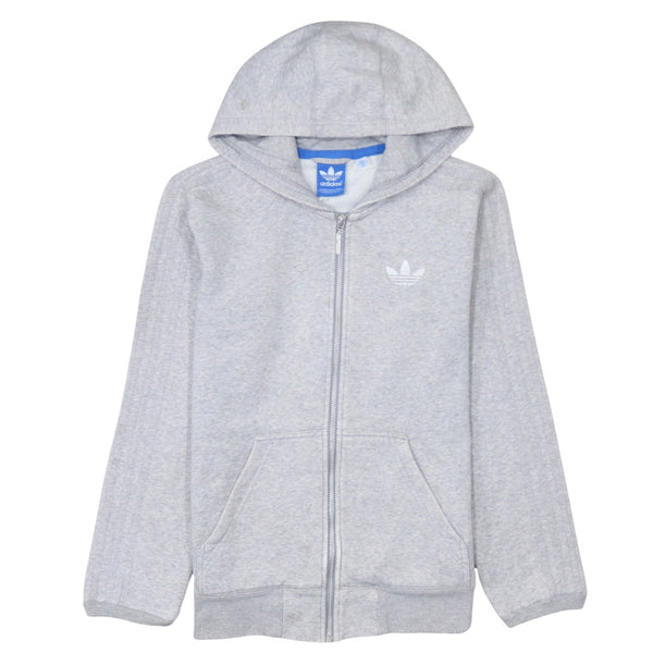 Adidas 90's Drawstring Pockets Full Zip Up Hoodie XSmall Grey