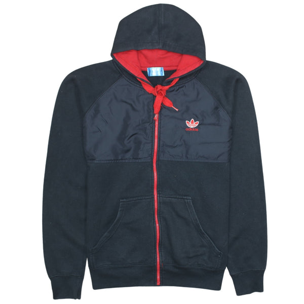 Adidas Vintage 90's Black Hoodie Large Full Zip with Drawstring Pockets