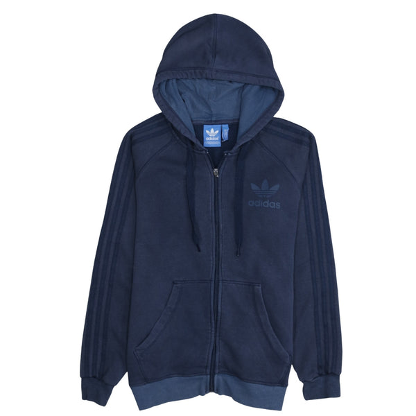 Adidas 90's Striped Sleeve Full Zip Up Hoodie Medium Navy Blue