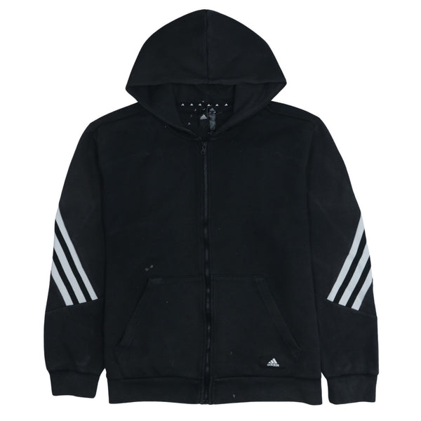 Adidas 90's Full Zip Up Hoodie Black XL with Drawstring Pockets