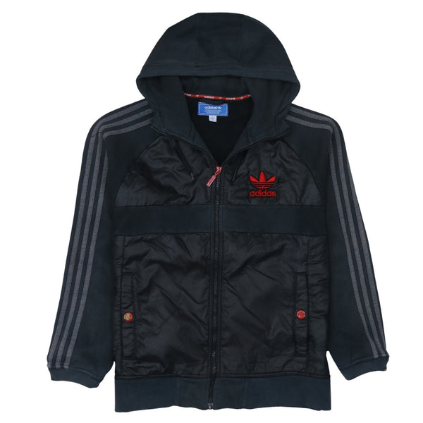 Adidas 90's Striped Sleeve Full Zip Up Hoodie Medium Black
