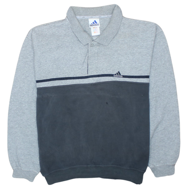 Adidas 90's Long Sleeve Quarter Button Polo Shirt Medium Black