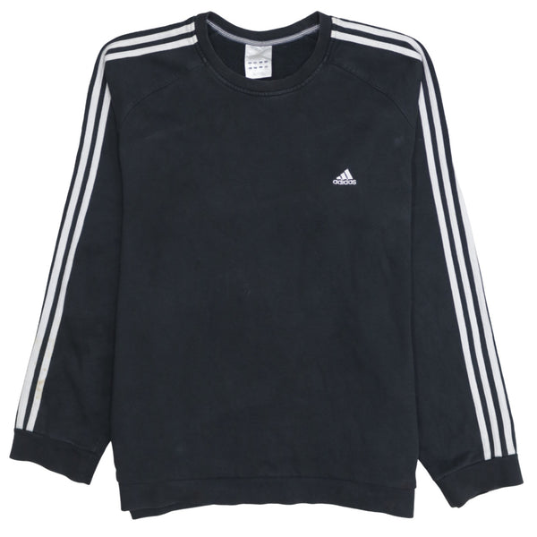 Adidas 90's Striped Sleeve Crew Neck Sweatshirt XLarge Black