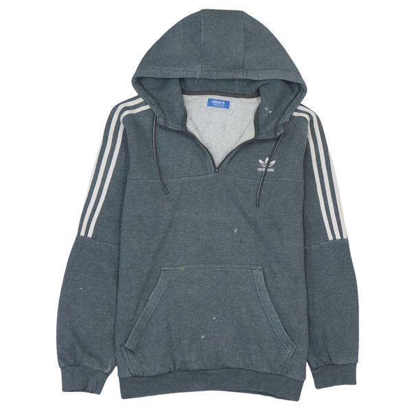 Adidas 90's Striped Sleeve Quarter Zip Hoodie XL Grey Vintage