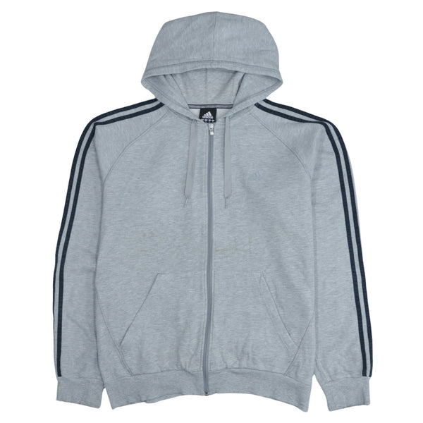 Adidas Grey 90's Striped Sleeve Hoodie XL Full Zip Up