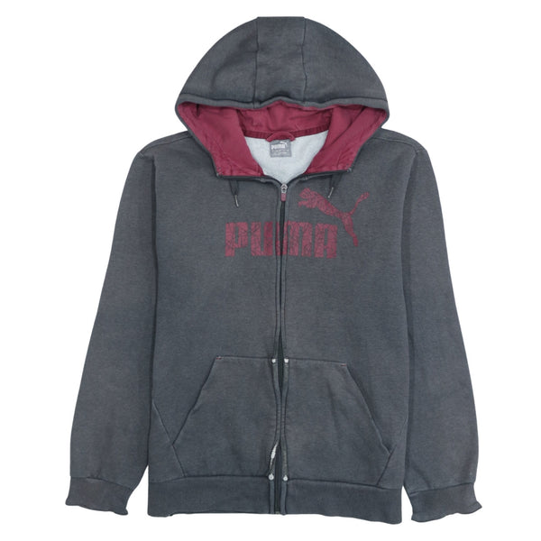 Puma Men's Grey Large Hoodie, Full Zip Spellout Cotton Jacket