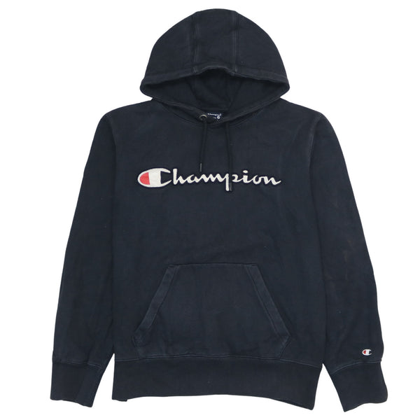 Champion 90's Vintage Spellout Black Hoodie Medium