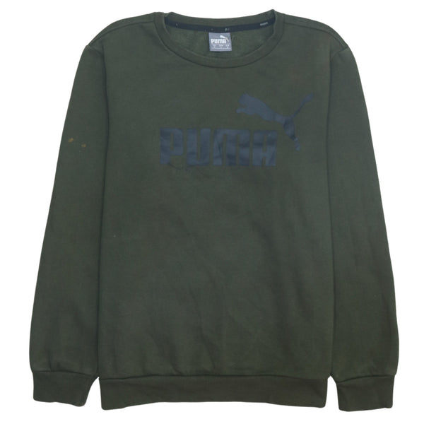 Puma 90's Khaki Green Spellout Crew Neck Sweatshirt Mens Small