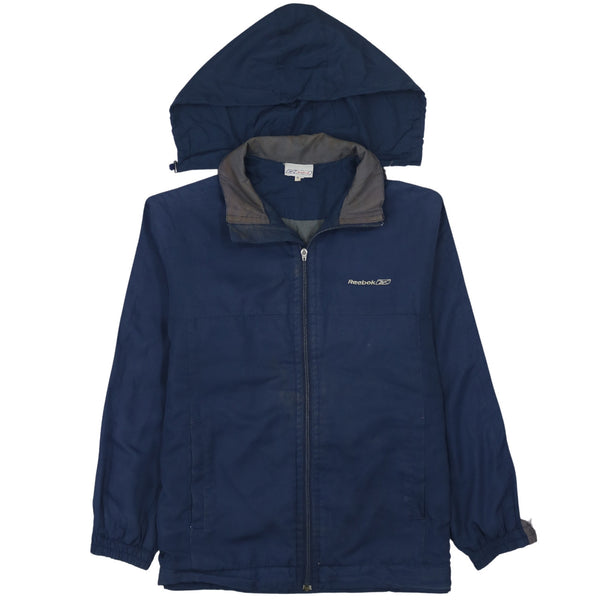 Reebok 90's Hooded Full Zip Up Windbreaker Medium Navy Blue