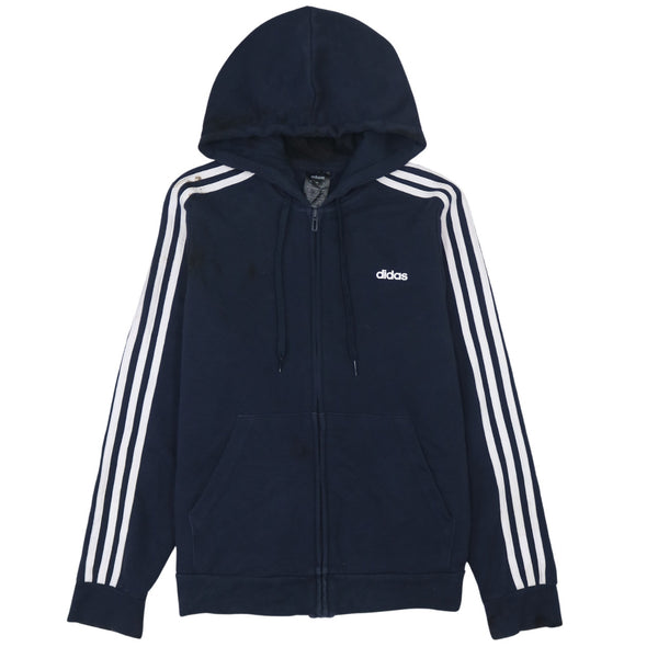 Adidas 90's Navy Blue Striped Sleeve Full Zip Hoodie Women Large