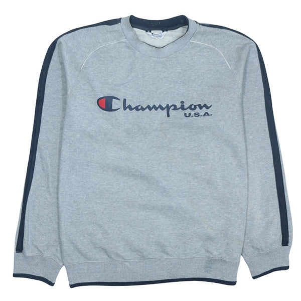 Champion 90's Vintage Grey Spellout Crew Neck Sweatshirt Men's Large