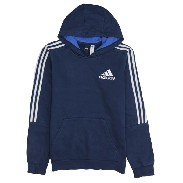 Adidas 90's Striped Sleeve Pullover Hoodie Small Navy Blue