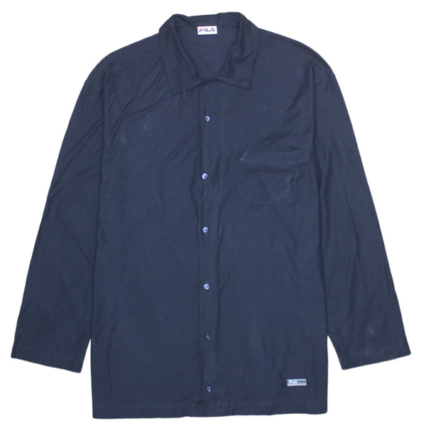 Fila 90's Navy Blue Long Sleeve Cotton Button Up Shirt XLarge Men