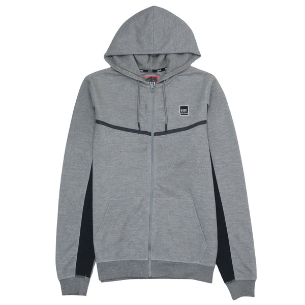 Diesel 90's Grey Full Zip Hoodie Large, Drawstring Pockets Vintage