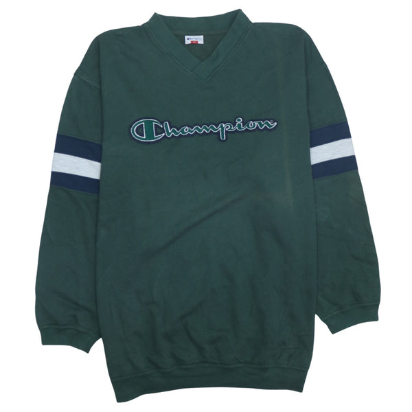 Champion 90's Spellout V Neck Sweatshirt Men's XL Green Vintage