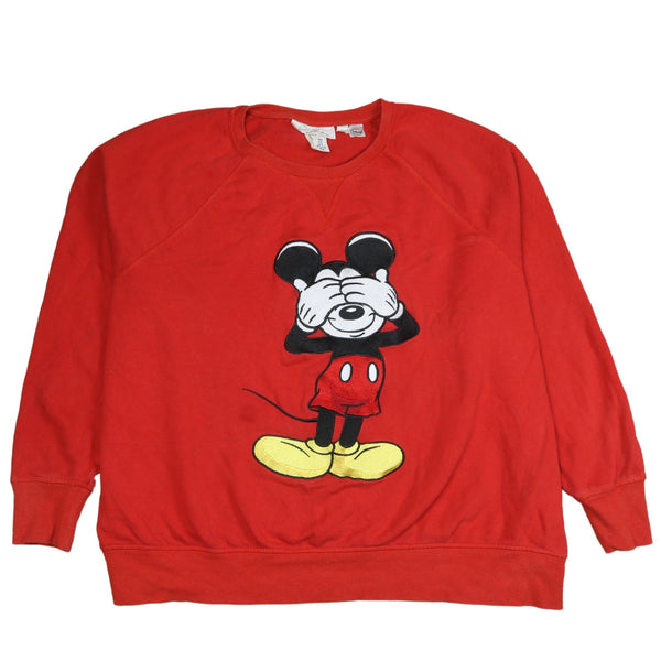 Vintage Disney Mickey Mouse 90s Red Crew Neck Sweatshirt XL Men