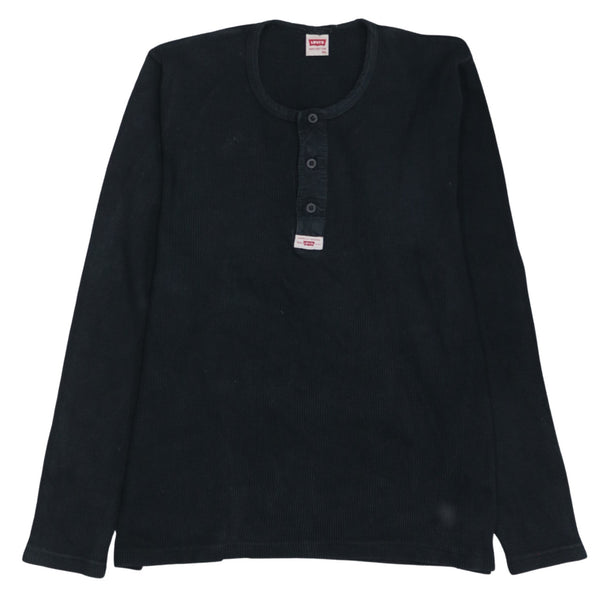 Levi's 90's Long Sleeve Quarter Button Polo Shirt XLarge Black