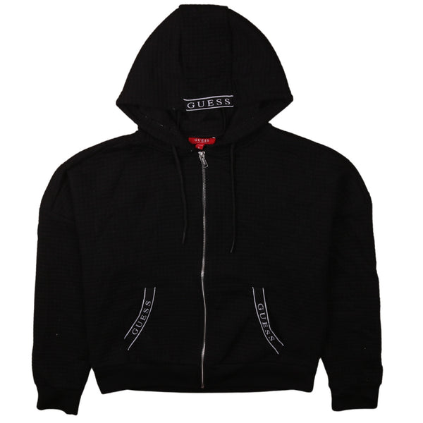 Guess 90's Vintage Drawstring Zip Hoodie Black Men's Small Retro