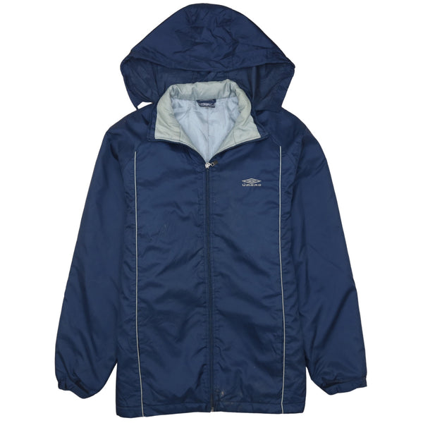 Vintage Umbro Hooded 90's Navy Blue Full Zip Windbreaker - Men's Medium