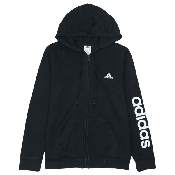 Adidas 90's Drawstring Pockets Full Zip Up Hoodie Medium Black