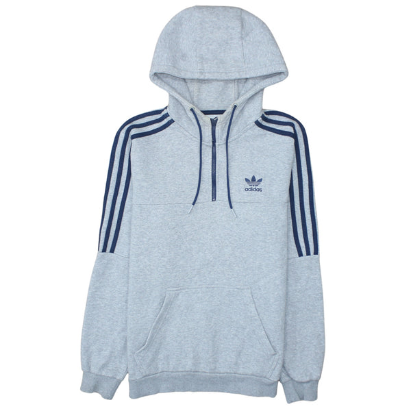 Adidas 90's Striped Sleeve Quarter Zip Hoodie Small Grey