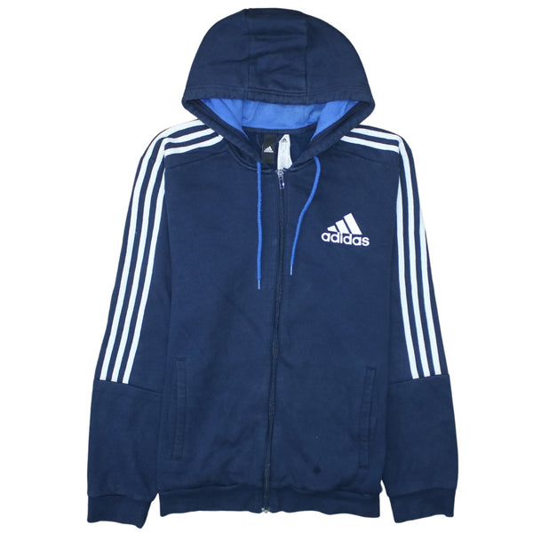 Adidas 90's Striped Sleeve Full Zip Up Hoodie Medium Navy Blue