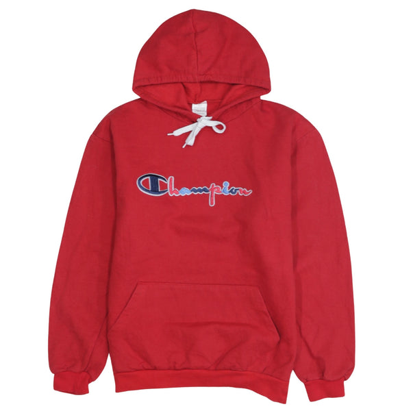 Champion 90's Spellout Pullover Hoodie Large Red