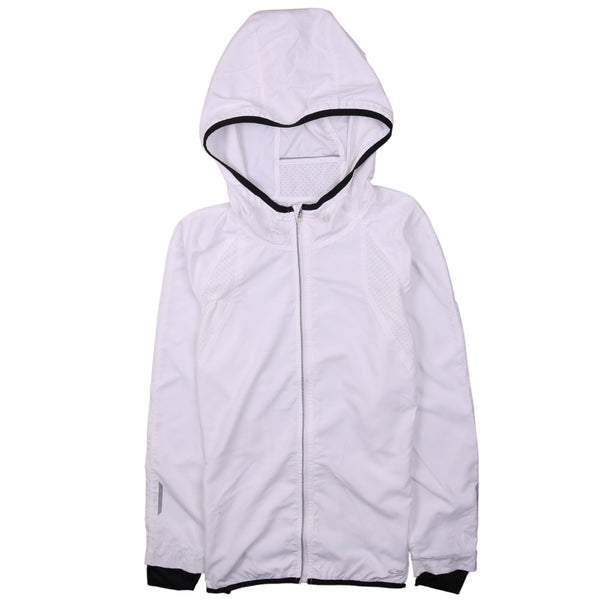 Active 90s White Women's Hooded Windbreaker Jacket Small Zip Up