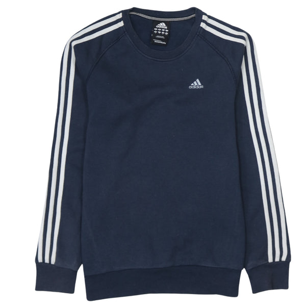 Adidas 90's Striped Sleeve Crew Neck Sweatshirt Small Navy Blue