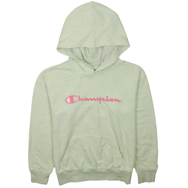 Champion 90s Women's Green Hoodie Spellout Pullover Medium Vintage