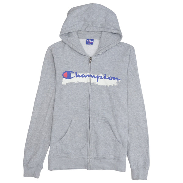 Champion 90's Spellout Full Zip Up Hoodie Small Grey
