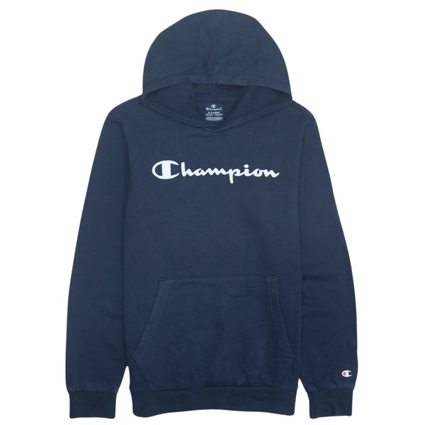 Champion 90s Spellout Hoodie XLarge Navy Blue Pullover Sweatshirt