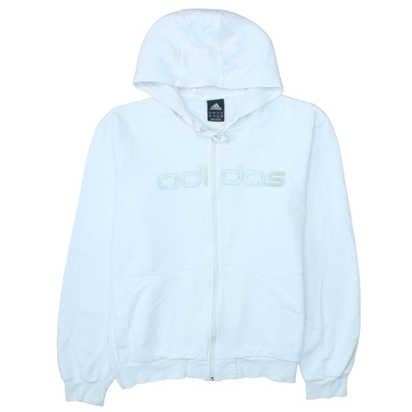 Adidas White Full Zip Hoodie Men’s Large Embroidered Logo Split Pockets Fleece Sweatshirt