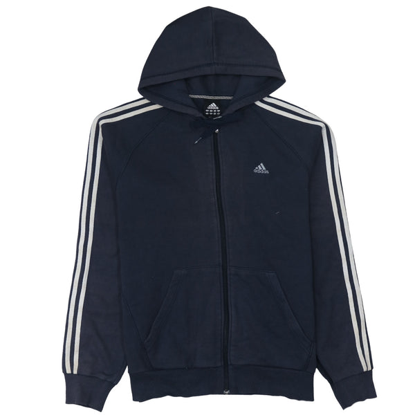 Adidas 90's Striped Sleeve Full Zip Up Hoodie Large Navy Blue