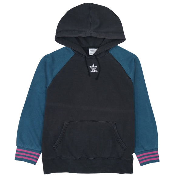 Adidas 90s Vintage Striped Cuff Pullover Hoodie Women's Small Black