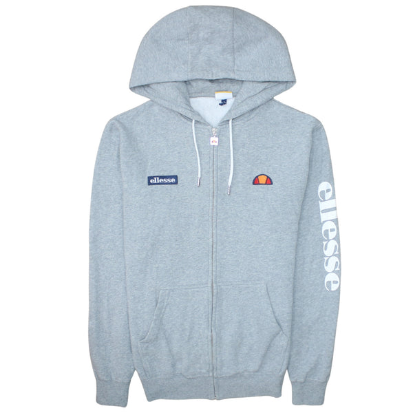 Ellesse 90's Drawstring Pockets Full Zip Up Hoodie Medium  Grey
