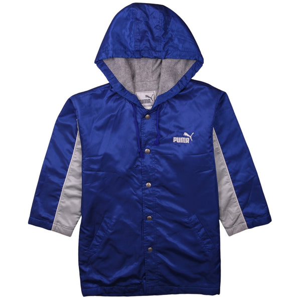 Puma Vintage 90's Blue Hooded Button-Up Windbreaker Men's Small