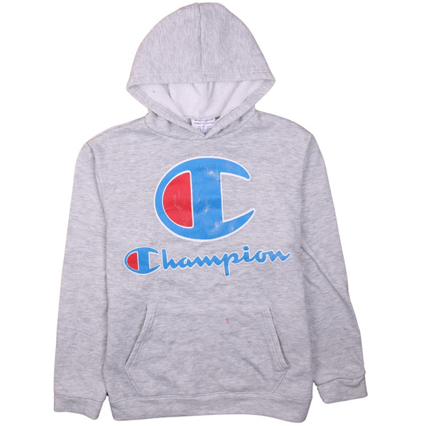 Champion 90's Vintage Grey Spellout Pullover Hoodie L