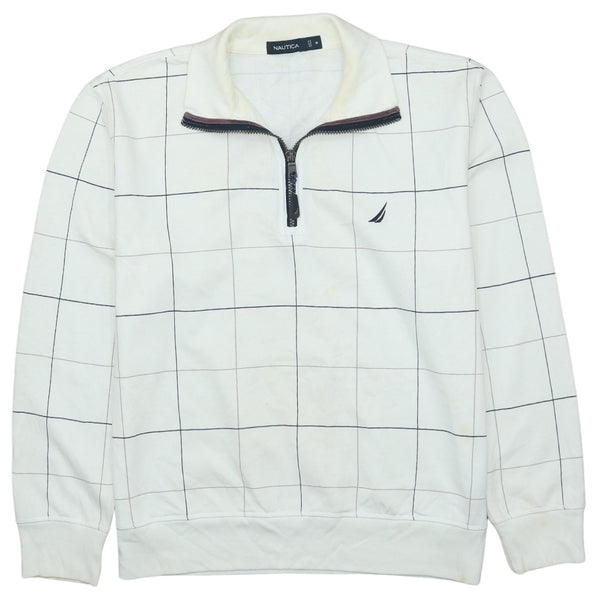 Nautica 90's Vintage White Lightweight Quarter Zip Sweatshirt Medium