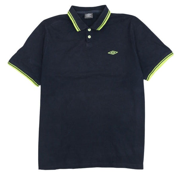 Umbro 90's Short Sleeves Quarter Button Polo Shirt XLarge Navy Blue