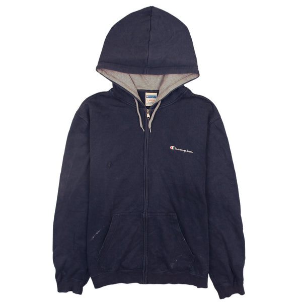 Champion 90's Navy Blue Full Zip Up Drawstring Hoodie Men's Large