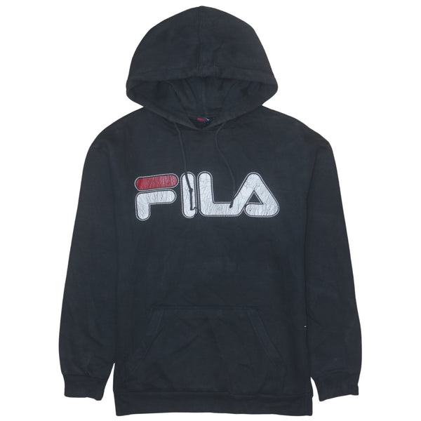 Vintage Fila 90's Men's Small Black Spellout Pullover Hoodie Cotton