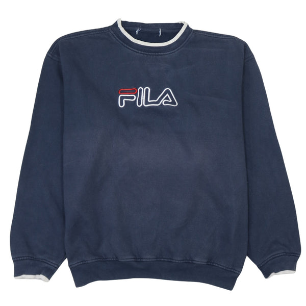 Fila 90's Navy Blue Spellout Crew Neck Sweatshirt Large Cotton