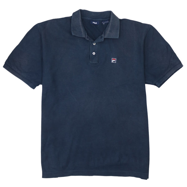 Fila 90's Men's Polo Shirt Navy Blue Quarter Button XLarge
