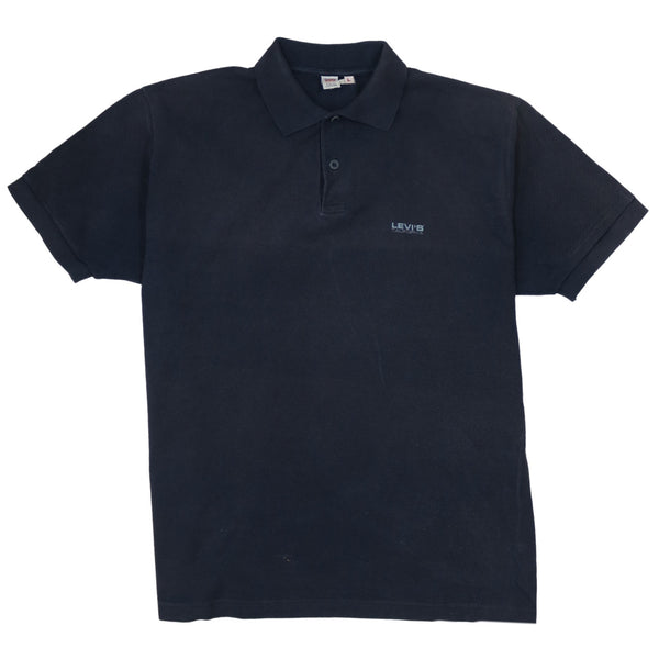 Levi's 90's Short Sleeves Quarter Button Polo Shirt Large Navy Blue
