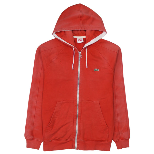 Lacoste Vintage 90's Red Full Zip Hoodie Medium with Drawstrings