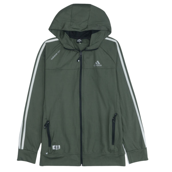 Adidas Vintage 90's Green Striped Sleeve Hoodie Women's Medium Zip-Up