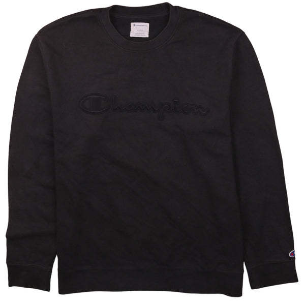 Champion 90's Spellout Black Crew Neck Sweatshirt Men's XLarge